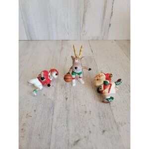 Hallmark vintage reindeer football softball Santa Claus ornament xmas